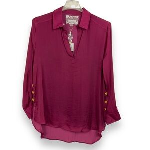 Cupio Top Womens Burgundy Red Shirt Blouse Lightweight Flowy Size Large NWT